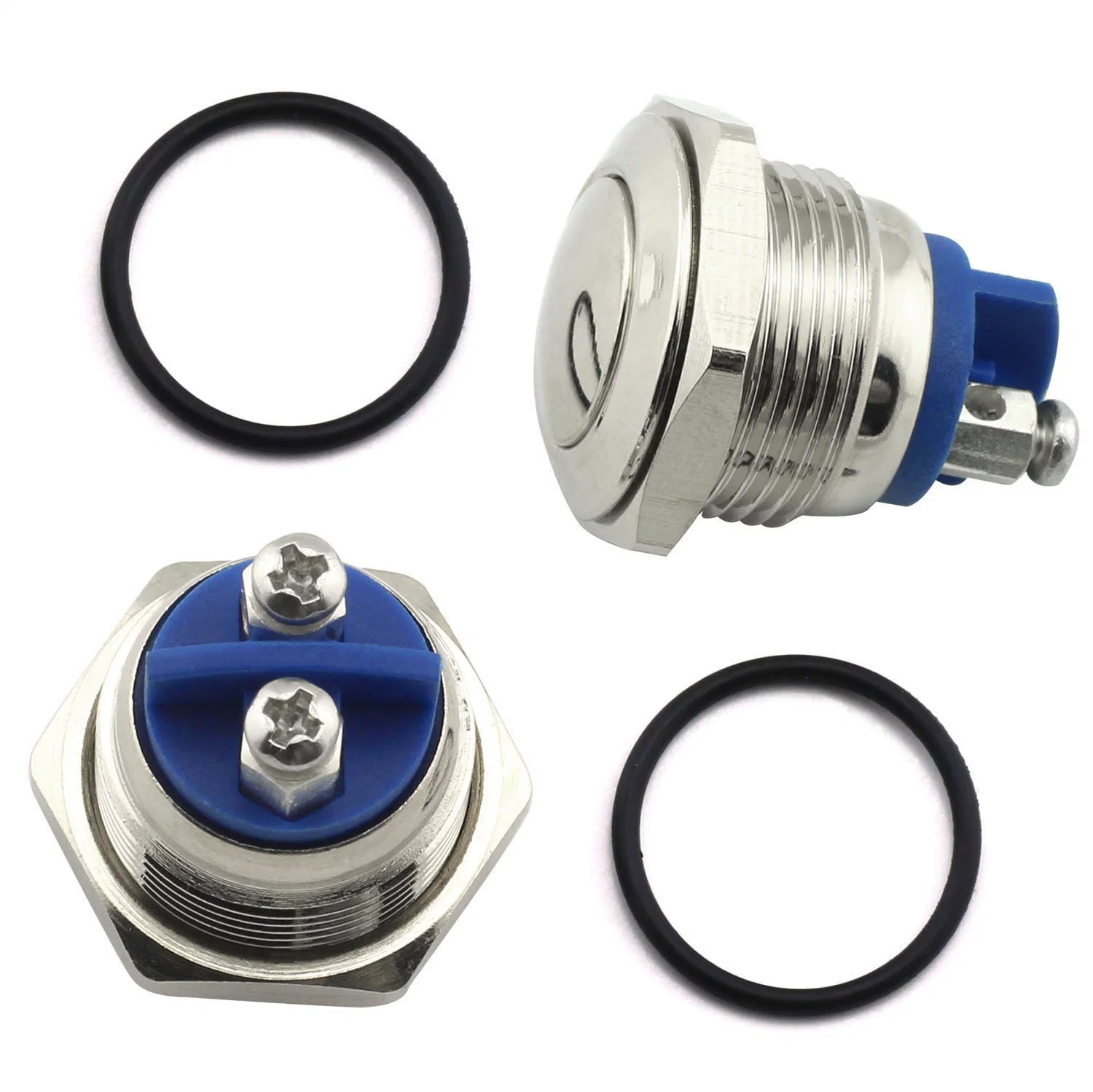 DC 36V 2A Metal Flat Momentary Push Button Switch Waterproof Stainless Steel Metallic Luster Metal Switch Start Horn Button Round Head 16mm