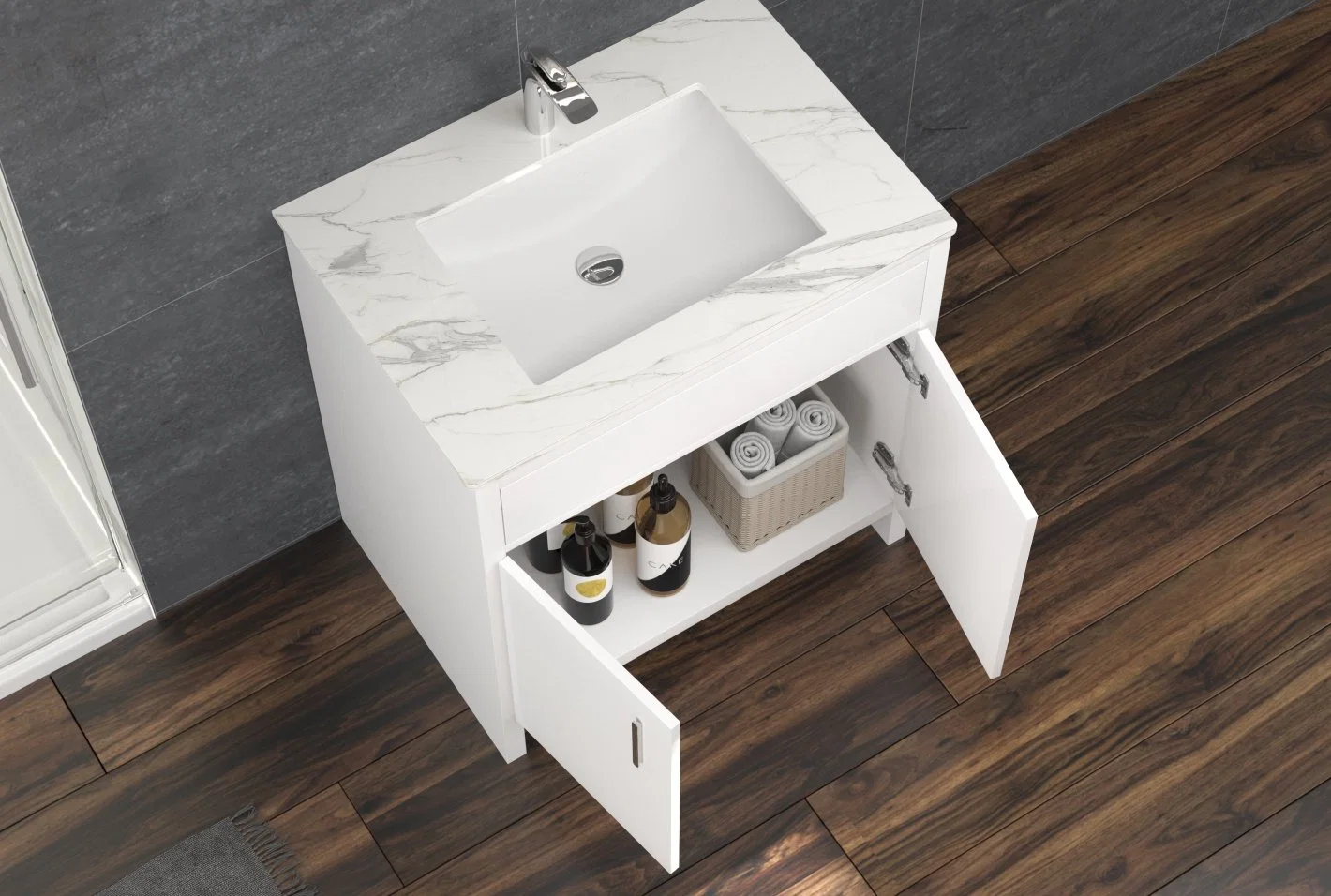 High quality/High cost performance  Solid Wood with Ceramic Countertop Basin Standed Mounted Vanity Bathroom with LED Mirror