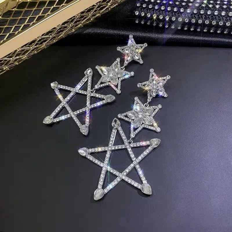 Yp42 Declaración Pentagram Borla aretes de diamantes de la boda de accesorios de boda