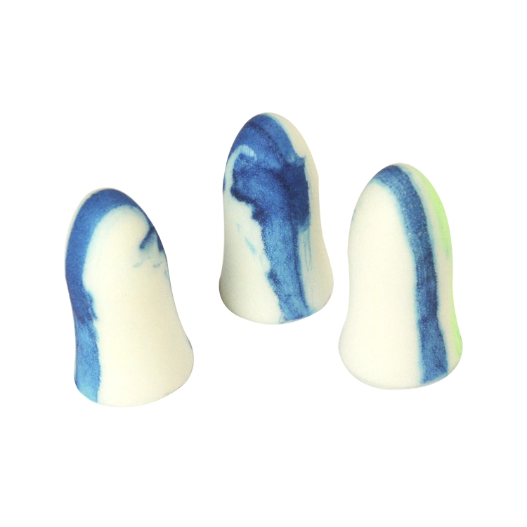 White and Blue Multi Color Bell Shape PU Foam Earplug Without Nylon or Plastic Cord 34dB Snr