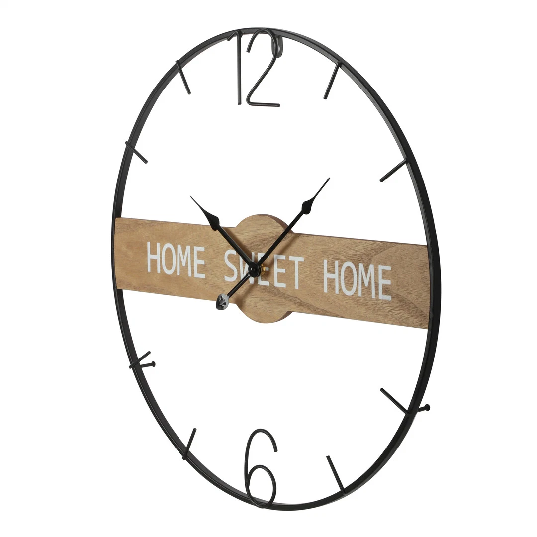 Home Sweet Home le fer avec un mur en bois Horloge murale décorative