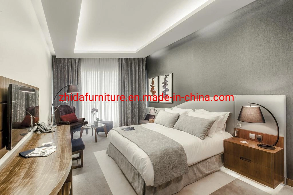 Usine Foshan Vente en gros 5 étoiles commercial Hôtel mobilier Appartement séjour Chambre canapé-lit principal ensemble de meubles de chambre en tissu lit king size Avec chaise de loisirs