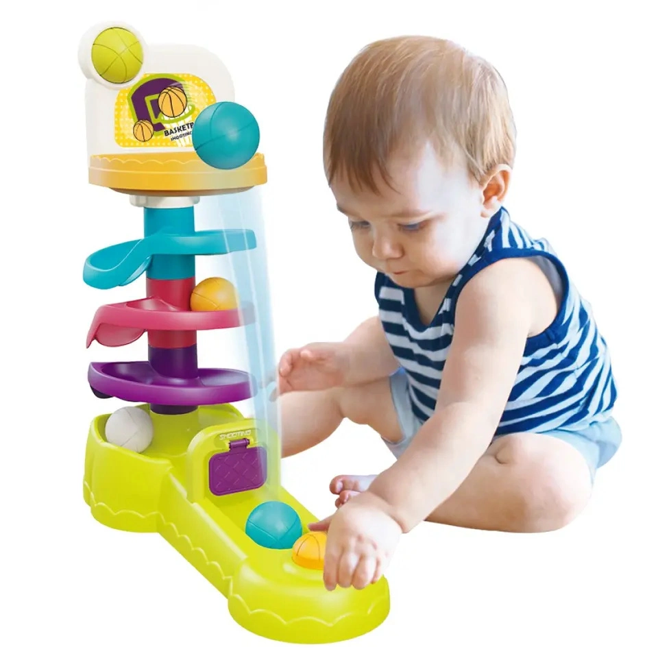 Early Educational Baby & Toddler Basketball Shooting Game Toys DIY Marble Run Set Track Slide Rolling Ball Drop Toy