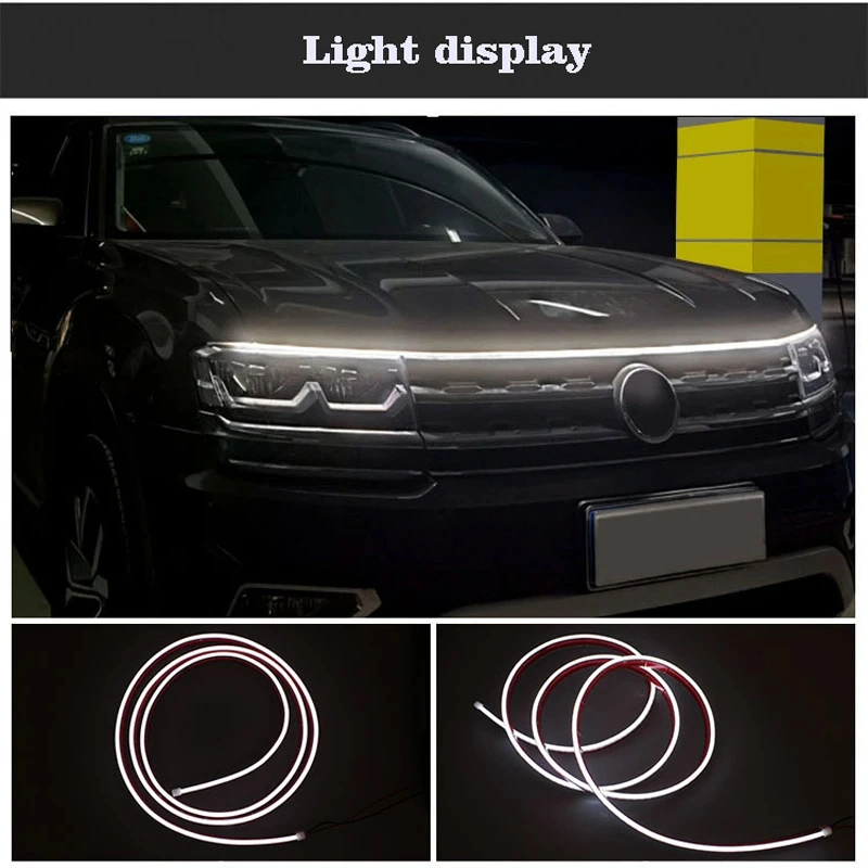 Luz LED DRL para o capô de 12 V com tiras flexíveis para o automóvel Luz diurna de presença do farol de cobertura de 1,5 m.