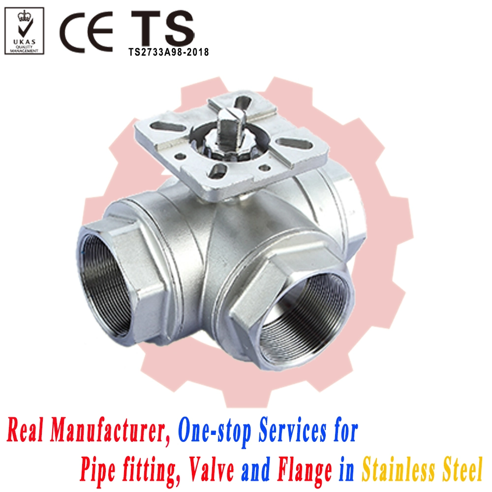 Stainless Steel L/T Type Three Way Ball Valve with Mounting Pad