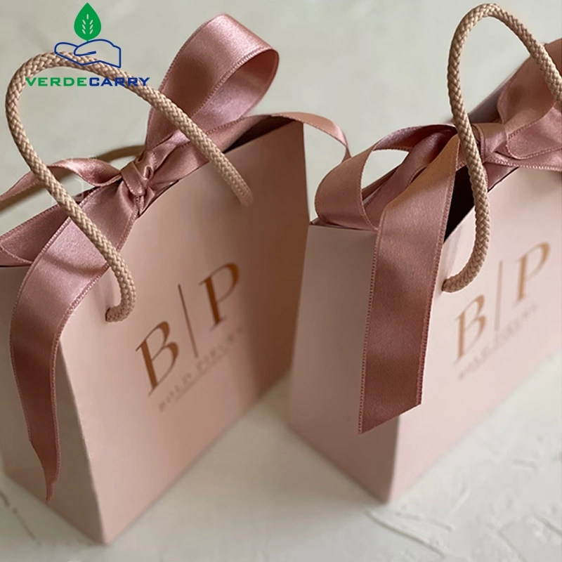 Luxury Gift Boutique Custom Printing with Your Own Logo Ribbon Handle White Jewelry Packaging Small Shopping Bags