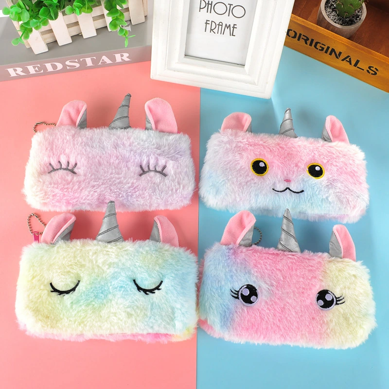 Cute Laser Unicorn Plush Large Capacity Pen Bag Student Stationery Bag Storage Bag Pencil Bag