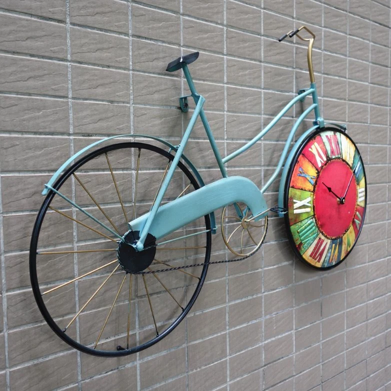 American Creative personalizado Hierro bicicleta Antique pared decoración Reloj de pared