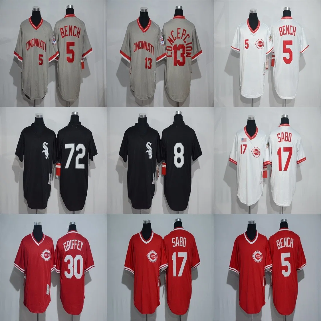 Mitchell Reds White Sox Griffey Bench Sabo Fisk Jackson Throwback Cooperstown Collection Home Away Stitched Baseball Jerseys