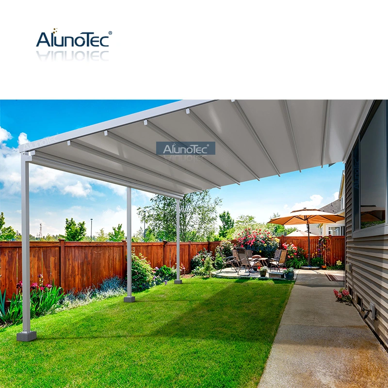 Estructura de aluminio techo retráctil PVC plegable Pergola Awning con cortina