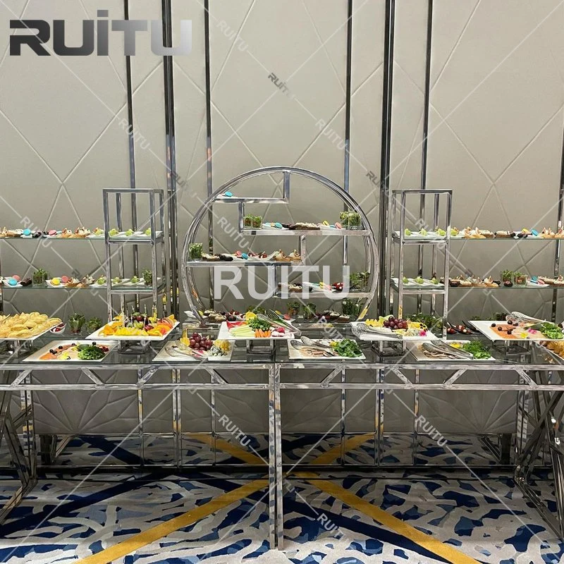 Multi-Layer Attractive Round Metal Beauty Buffet Event Catering Food Dessert Server Set Frame Shelf Hotel Restaurant Supply Stainless Steel Buffet Display Stand