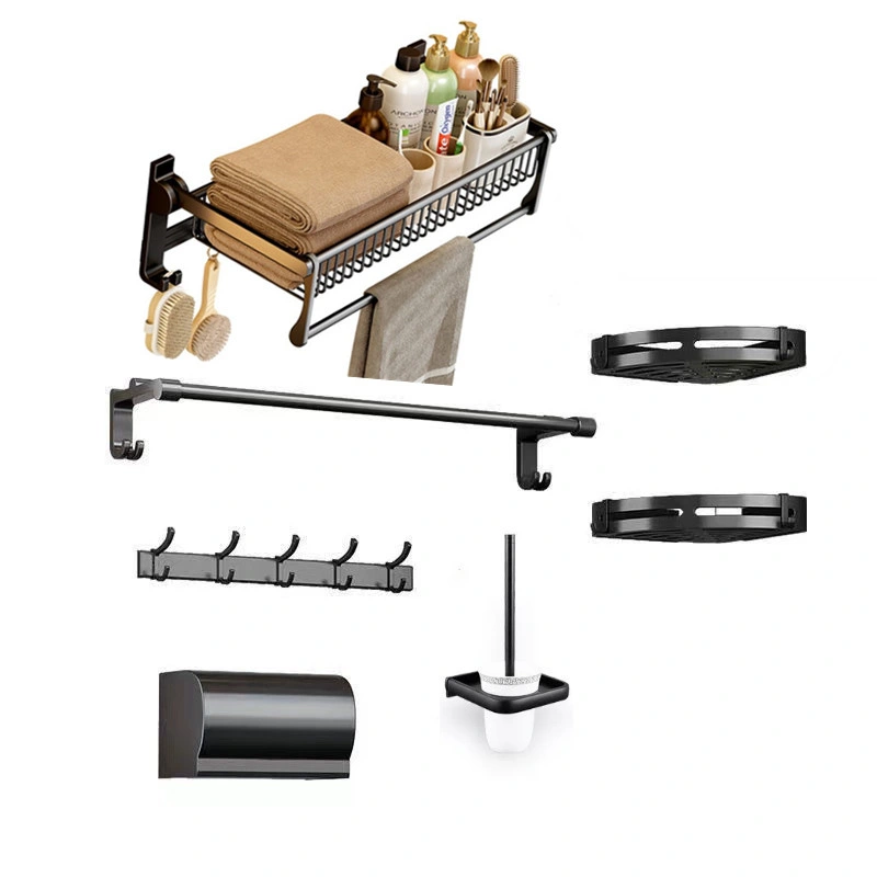 Accesorios de Baño Cesta de red toallero Rack Negro hardware toalla Colgante Juego de gradillas