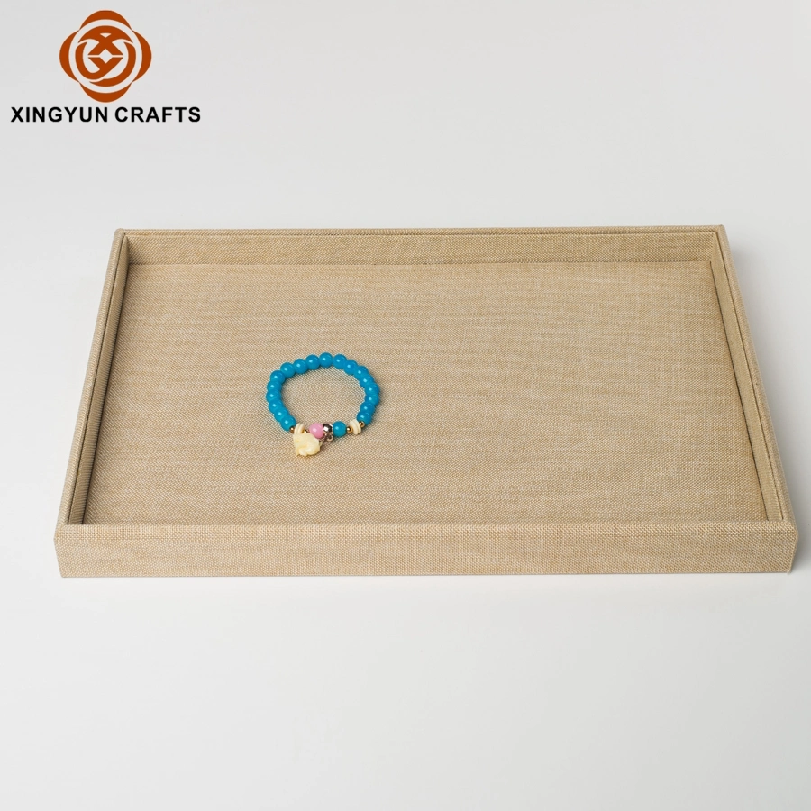 Factory Customized Linen Bangle Tray Jewelry Showcase Wood Jewelry Display Wooden Tray