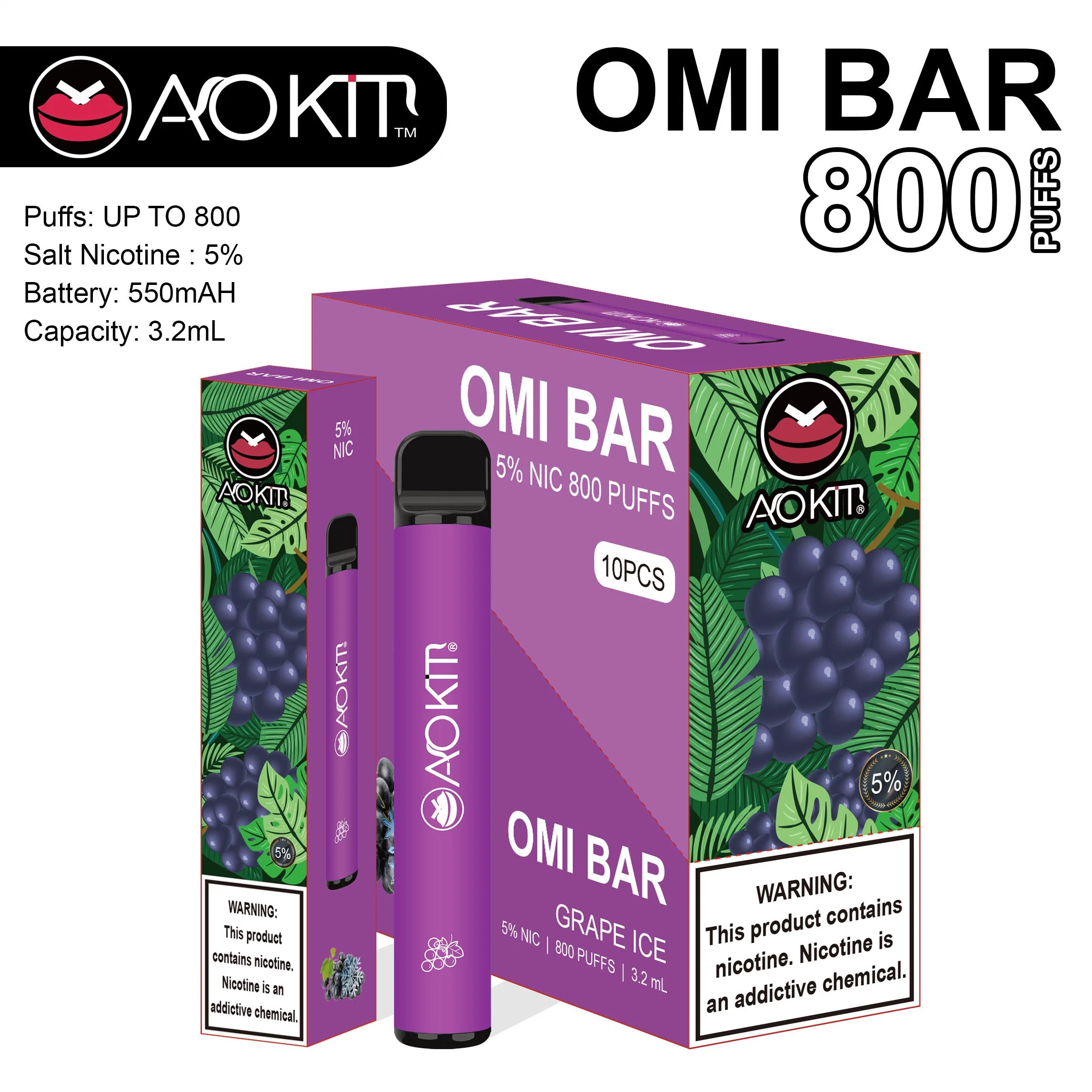 Lápiz de Vape desechables 800 inhalaciones vaporizador Aokit Omi Bar Mini E-cigarrillo