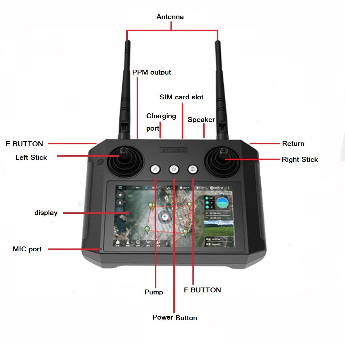 Transmissor de dados de vídeo digital Skydroid H12 2,4 GHz 1080P com telecomando Controlo remoto de drones agrícolas