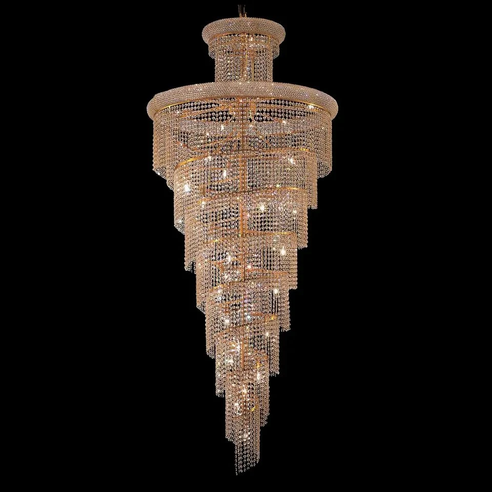 Interior Hotel Stair Crystal Chandelier Lobby Ceiling Luxury LED Spiral Pendant Light Crystal Chandelier Lighting