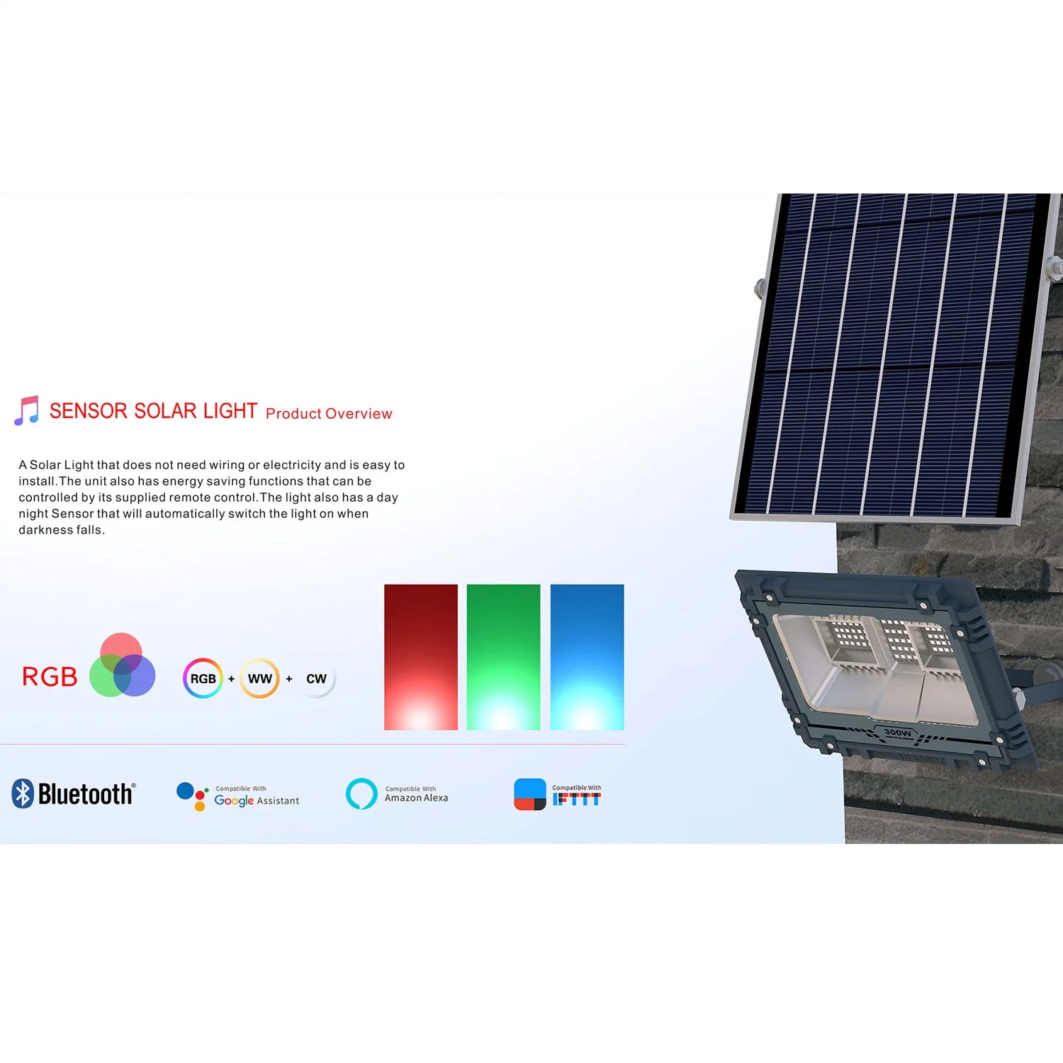 Smart APP Control RGB Color Changing Exterior Light Outdoor Floodlights Dusk to Dawn Solar Power Security LED Solar Flood Light