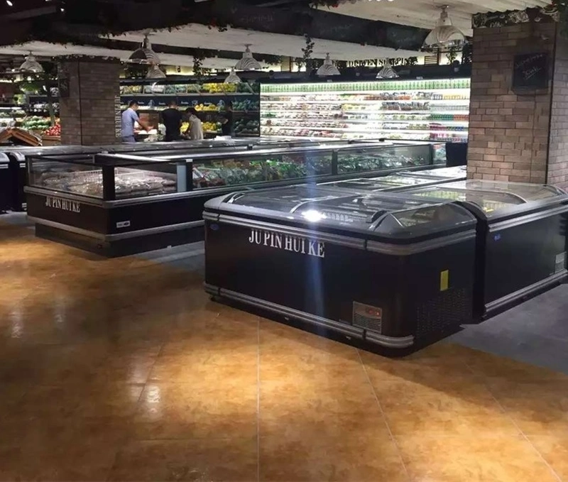 Comercial Island freezer vitrina de exposição supermercado usado