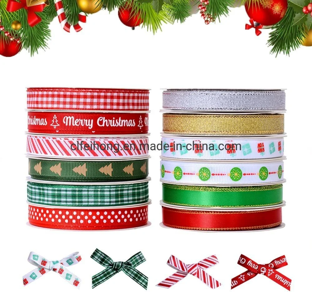 OEM ODM Promotion Hot Selling Factory Atacado Satin Ribbon impresso Para decoração de Natal caixa de oferta embalagem embrulhada Verde Vermelho Cor