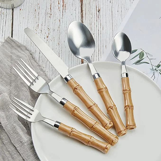 Bamboo Silver Ustensiles de cuisine Set, Hoften Bamboo Set de cuisine pour 6