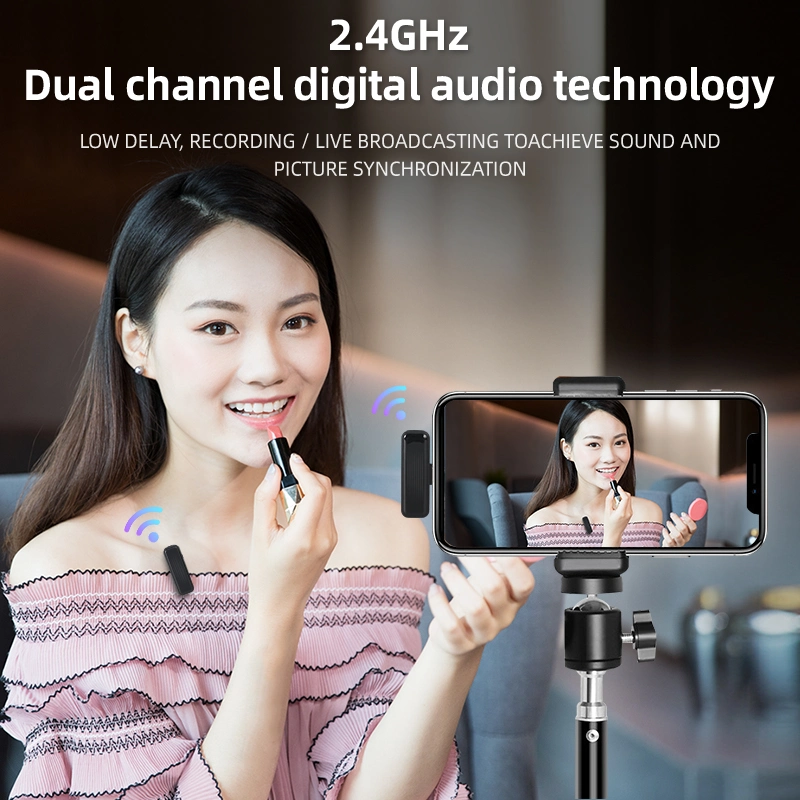 توصيل واستخدام أجهزة البث الصوتي عبر الإنترنت 2.4G Wireless Lavalier Microphone (ميكروفون الصوت المتعجرفة اللاسلكي) مع موصل من النوع C للهاتف والكمبيوتر والكمبيوتر واللعبة ومقابس البث المباشر،