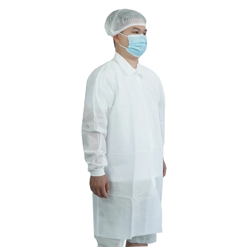 Non Woven Microporous Lab Coat Disposable Protective Clothing Workwear White with Buttons