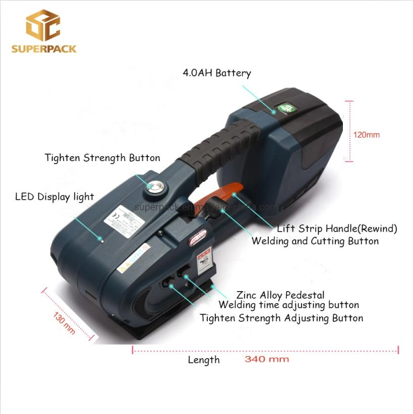 Hand Operated Two Batteries Electric Strapping Tool for PP Pet Strapping Machine