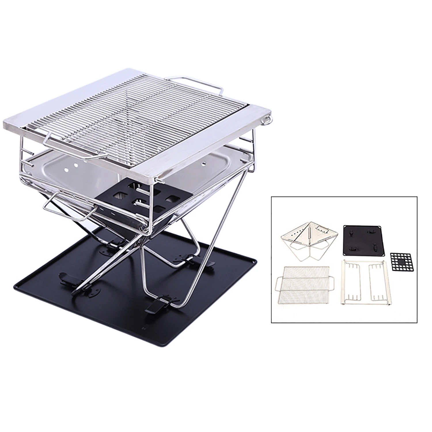 Stainless Steel Barbecue Grill Camping Thick Mesh Folding BBQ Stove Ci23833