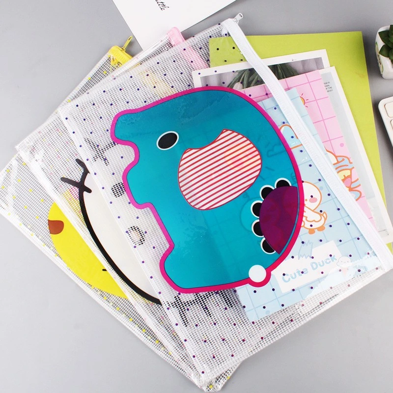 Office Supplies A4 Clear Cartoon PVC Mesh Organizer Document Zipper Bags