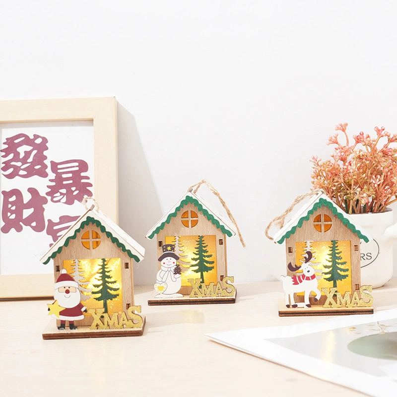 Christmas Decorations Luminous Cabin Cartoon Snow House DIY Ornaments Holiday Gifts