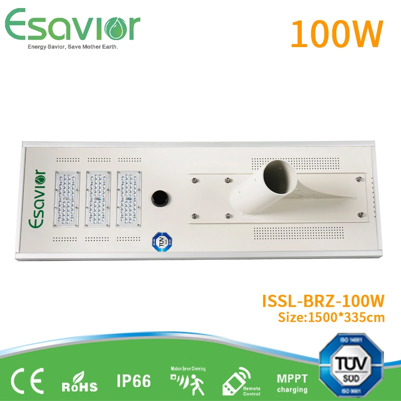 25 Years Lifespan IP66 All in One Integrated Solar Light 100W LED Solar Street Lamp for Government Project & Road Lighting