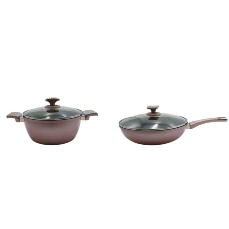 New Design Aluminum Pressed Cookware Pot Set Free Oil and Eco-Friendly Ceramic Cookware Sets with Ss Handle and Silicone