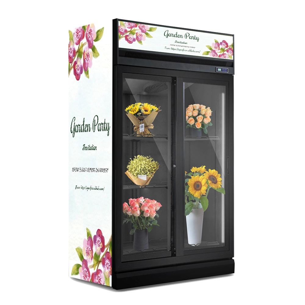 Luxury Refrigerated Keeping Fresh Glass Door Display Flower Cooler Rose Display Refrigerator