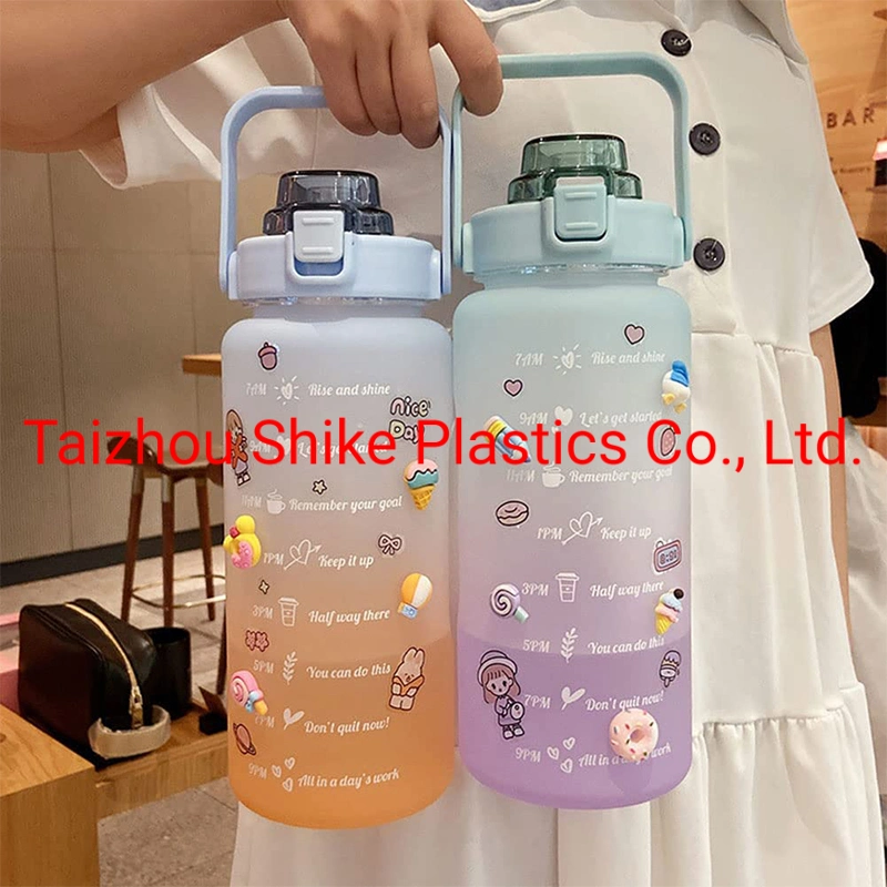 Kids School Cute Water Bottle Motivational Adults Kids Drinking Water Bottles Plastic with Time Marker Straw Sticker