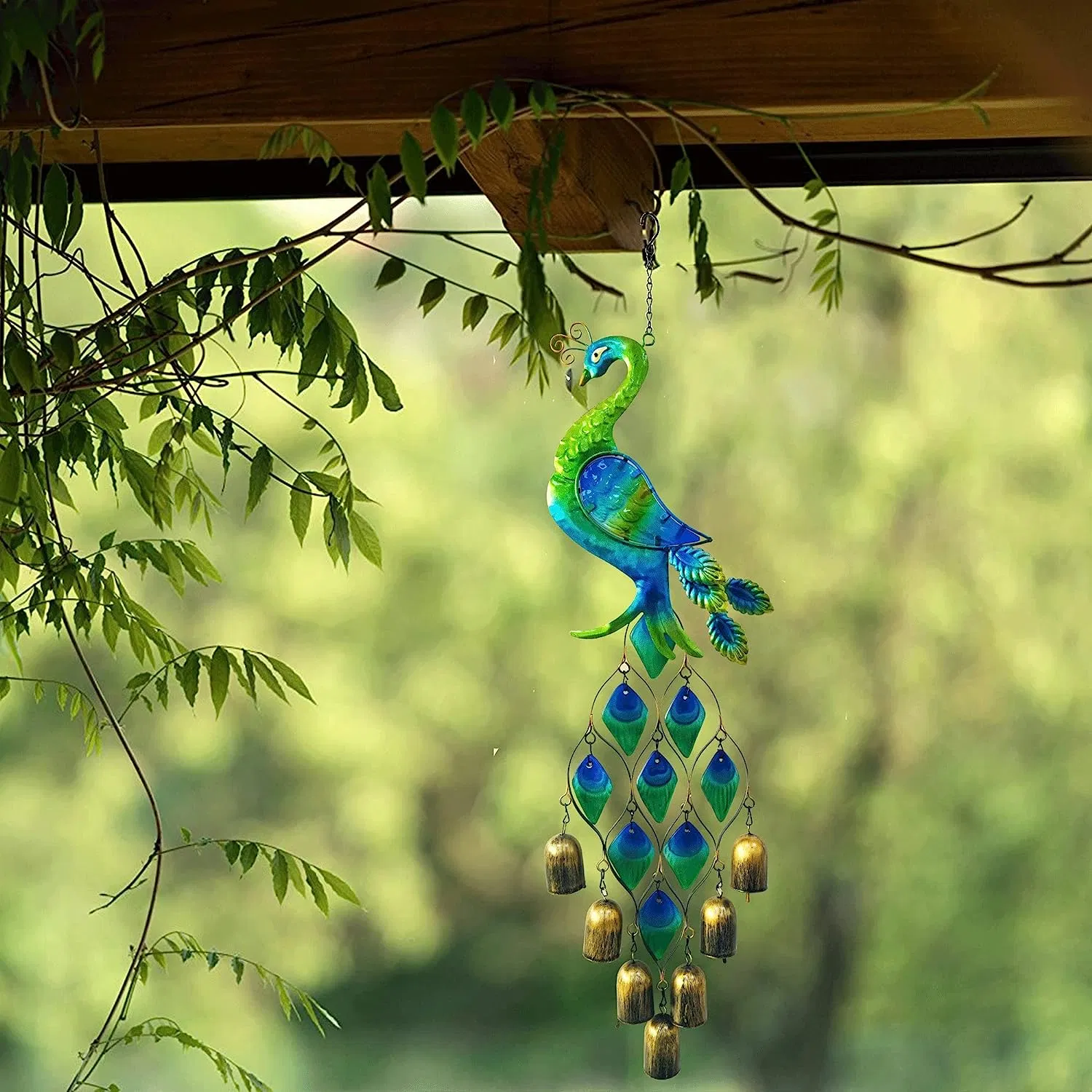 Chimeneas de viento Colgantes al aire libre, chimeneas de viento de pavo de color-Escultura Colgante de metal y cristal, decoración del hogar Jardín Catcher de sol Regalo para la familia o los amigos