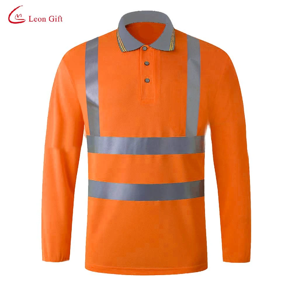 Logo personnalisé reflète T-Shirt à manches longues Lapel Vêtements de nuit d'assainissement du site de construction de l'exécution Cyclisme Sports des vêtements de sécurité réfléchissant