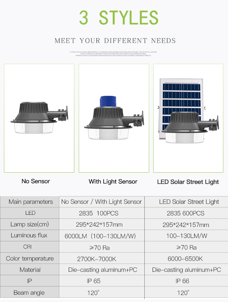 Bateria de alumínio de 50 W e 200 W com capacidade de 300 W SMD Barn Solar Luzes de estrada Dusk para Dawn Solarlights economizadoras de energia para o exterior