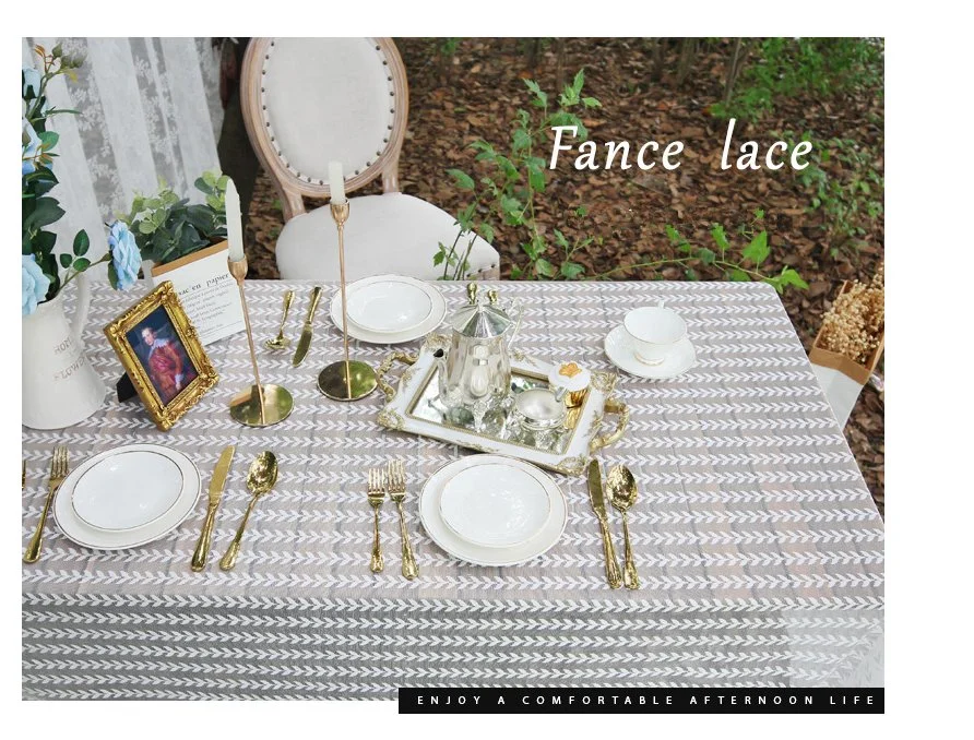 Fancy Custom Lace Print Rectangle Luxury White Transparent Tablecloth for Wedding Tablecloth