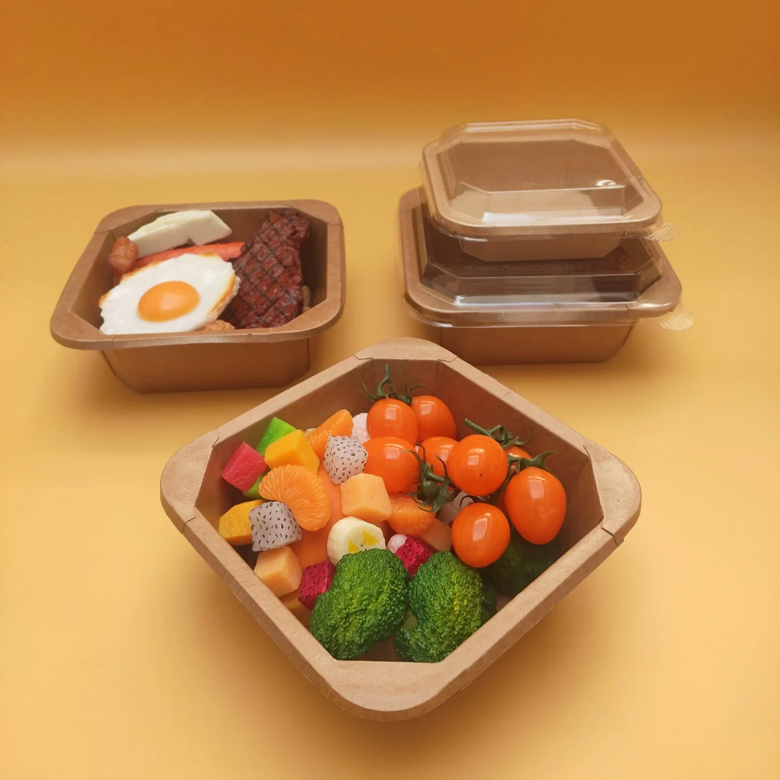 Customized Kraft Paper to Go Boxes Take Away Lunch Packing Boxes Square Paper Food Container