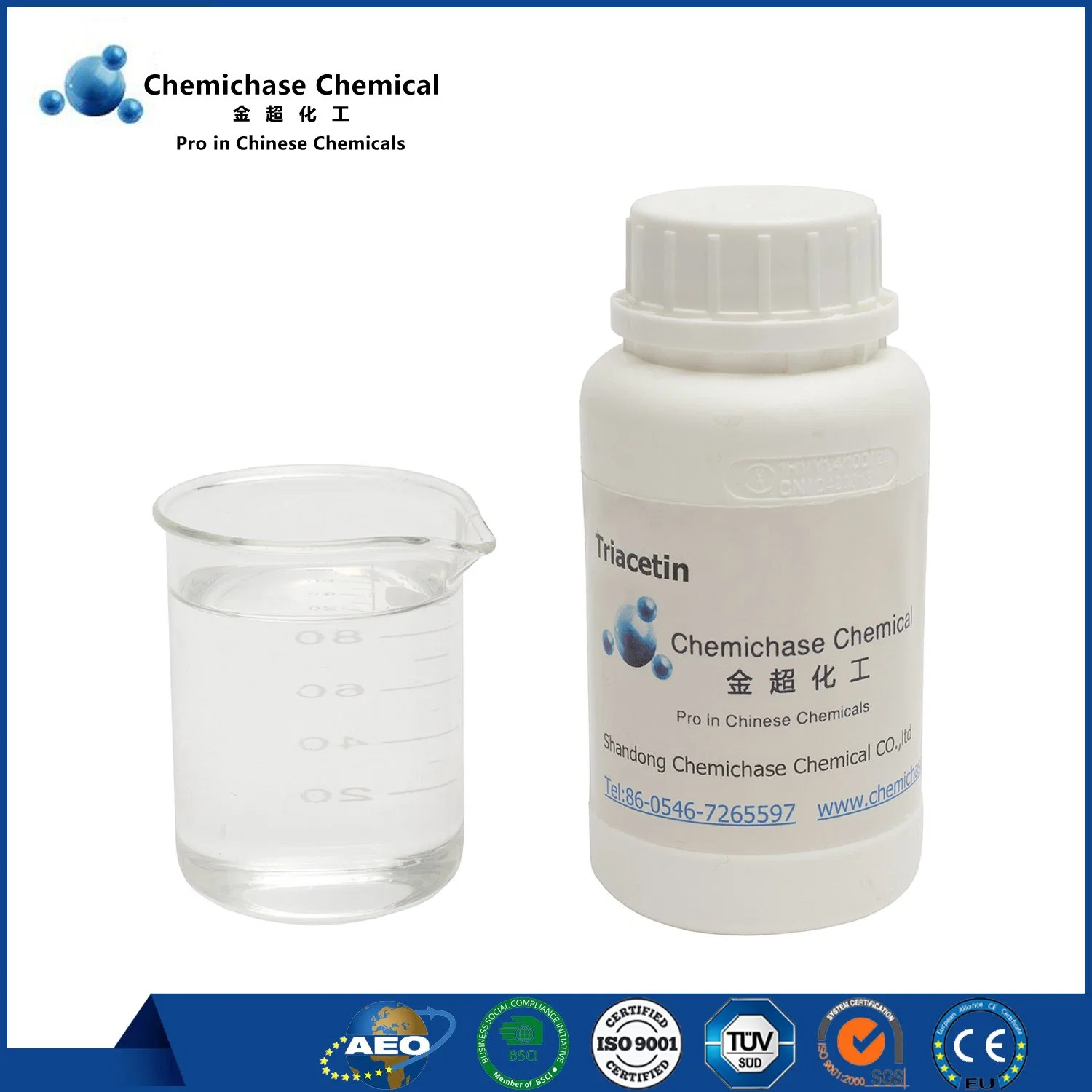 Shandong Chemichase Food Grade and Tech Grade Triacetin CAS 102-76-1