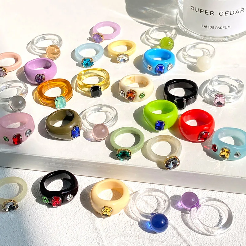 Resin Acrylic Rings Korean Creative Geometric Square Round Irregular Ring