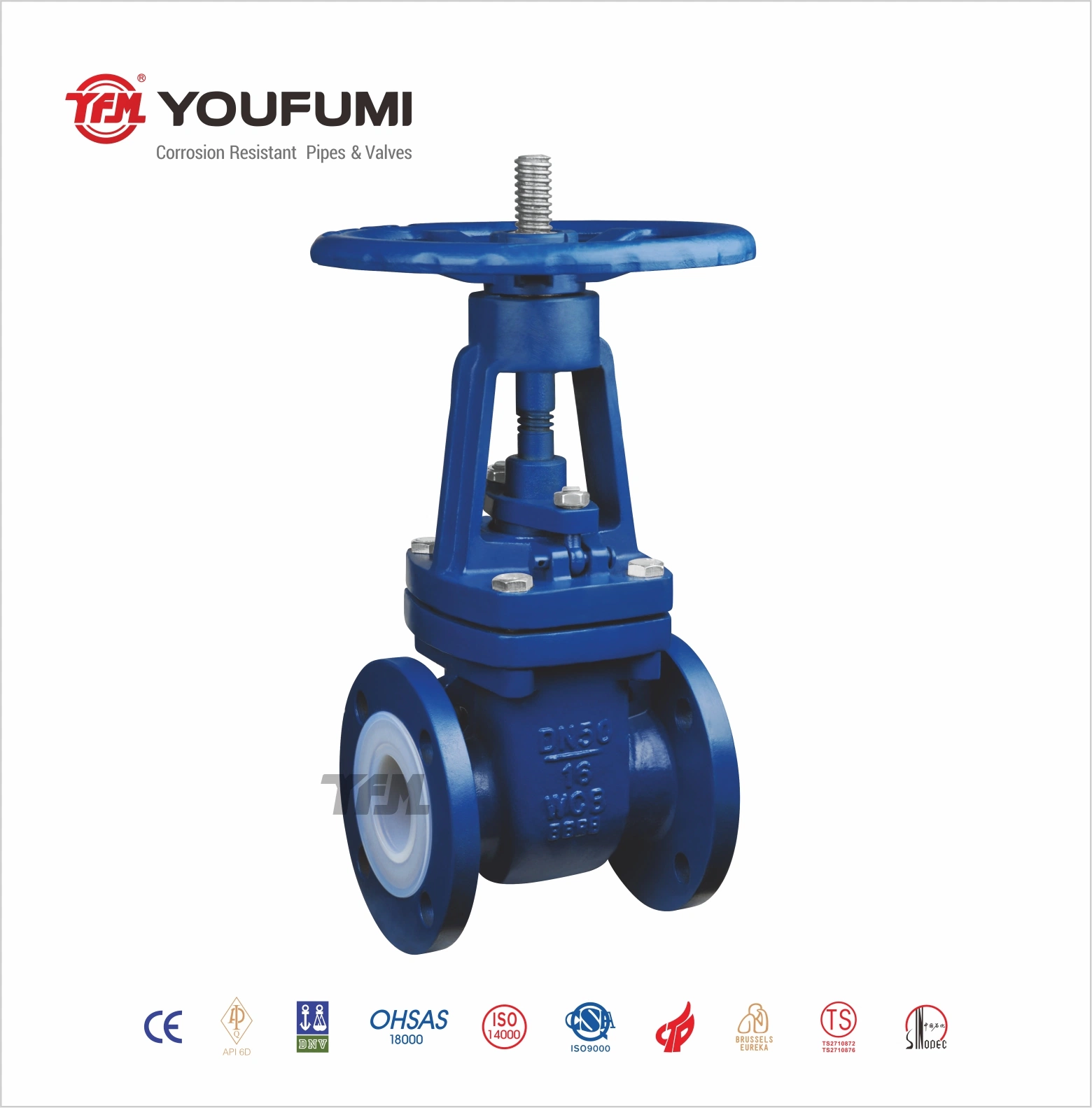 ANSI Flange Type PFA Lined Gate Valve Wcb