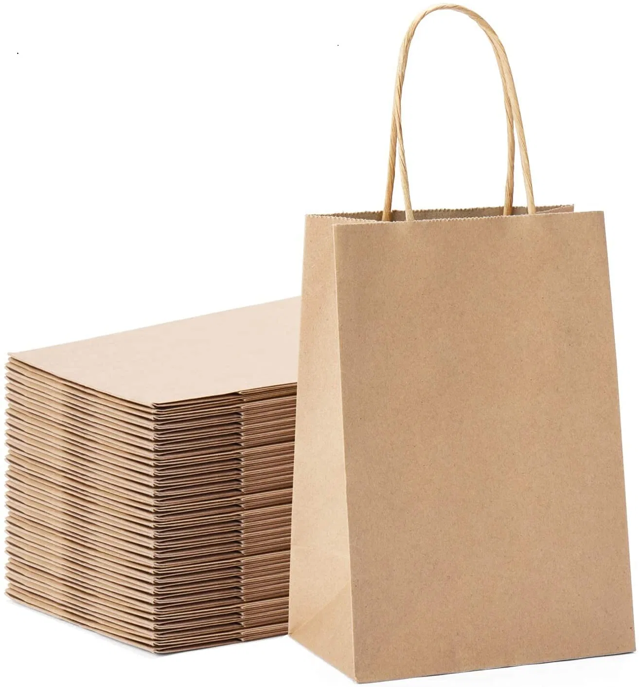 Kraft Paper Gift Bags with Handles 5.25X3.75X8 100PCS Brown Small Kraft Bags Bulk Perfect Choice for Parties, Shopping, Retail, Business, Merchandise,