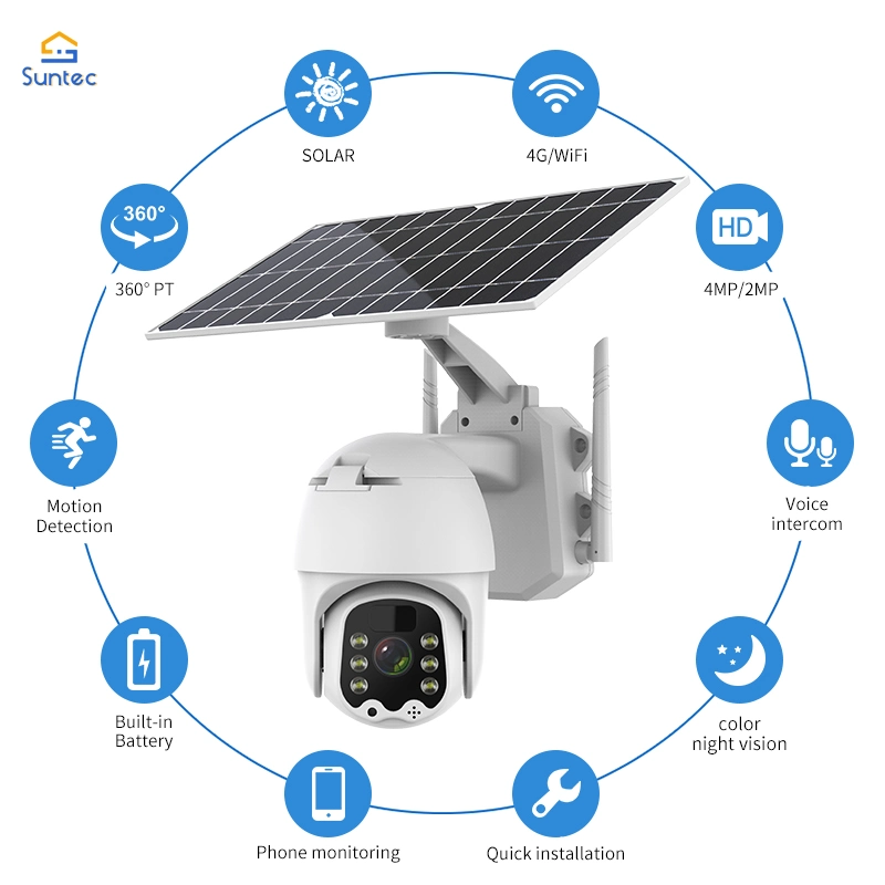 Wireless WiFi 4G Solar Powered Kamera Outdoor Security Protection Surveillance CCTV 360 PTZ Smart Home PIR Motion Detection Cam