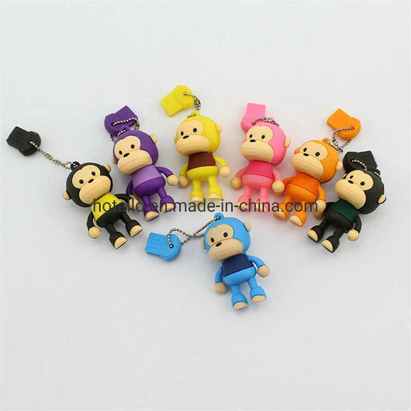 محرك أقراص Monkey USB Flash الذي يتم تغليفة غلاف الحيوان، دمية صلبة من نوع PVC محرك أقراص USB محمول حرف كارتون محرك أقراص USB محمول مخصص