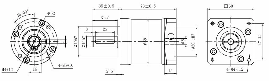 Circular 60mm Output Flange Short Shaft Planetary Gear Reducer