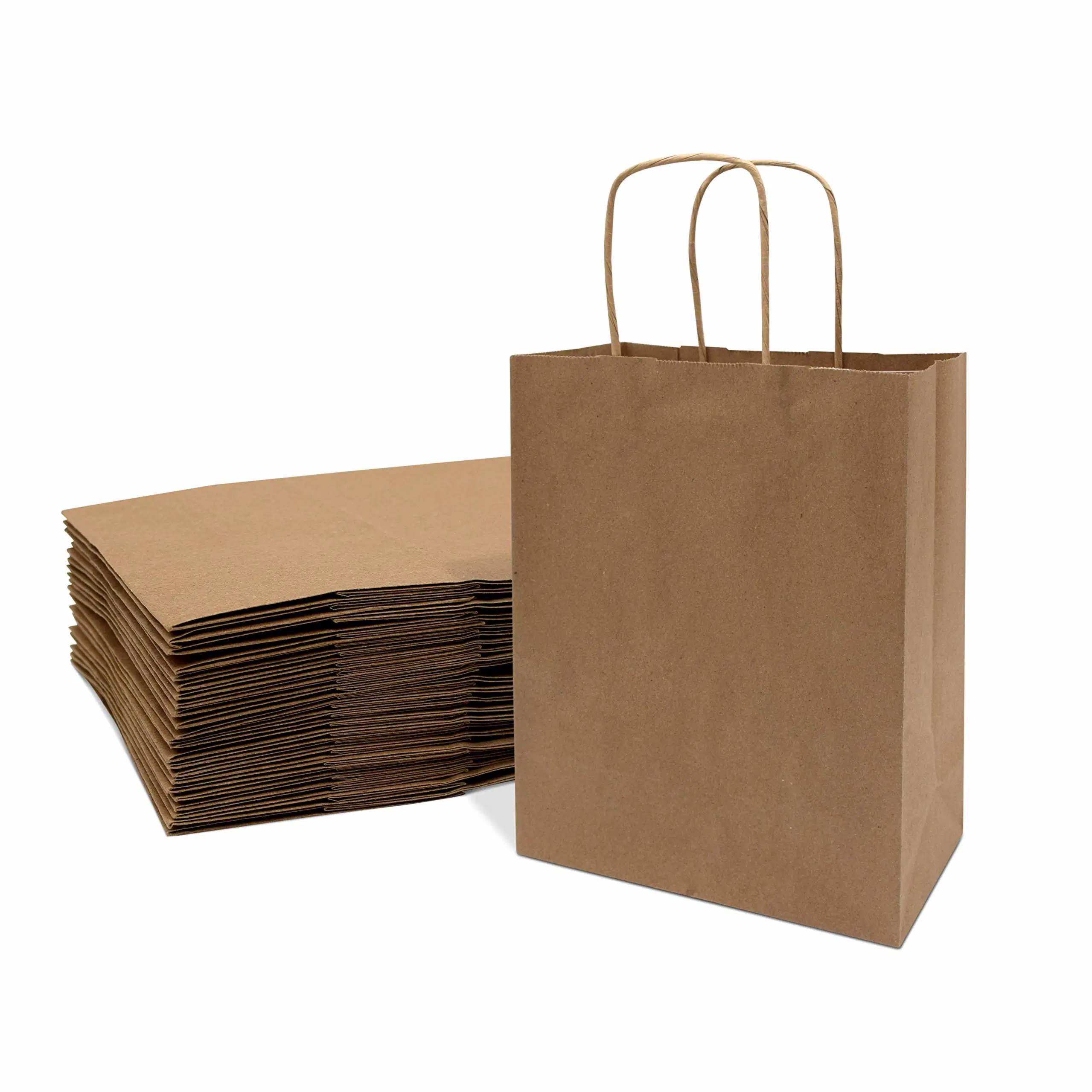 Brown Paper Bags with Handles - Small Kraft Shopping Bags, Craft Gift Totes