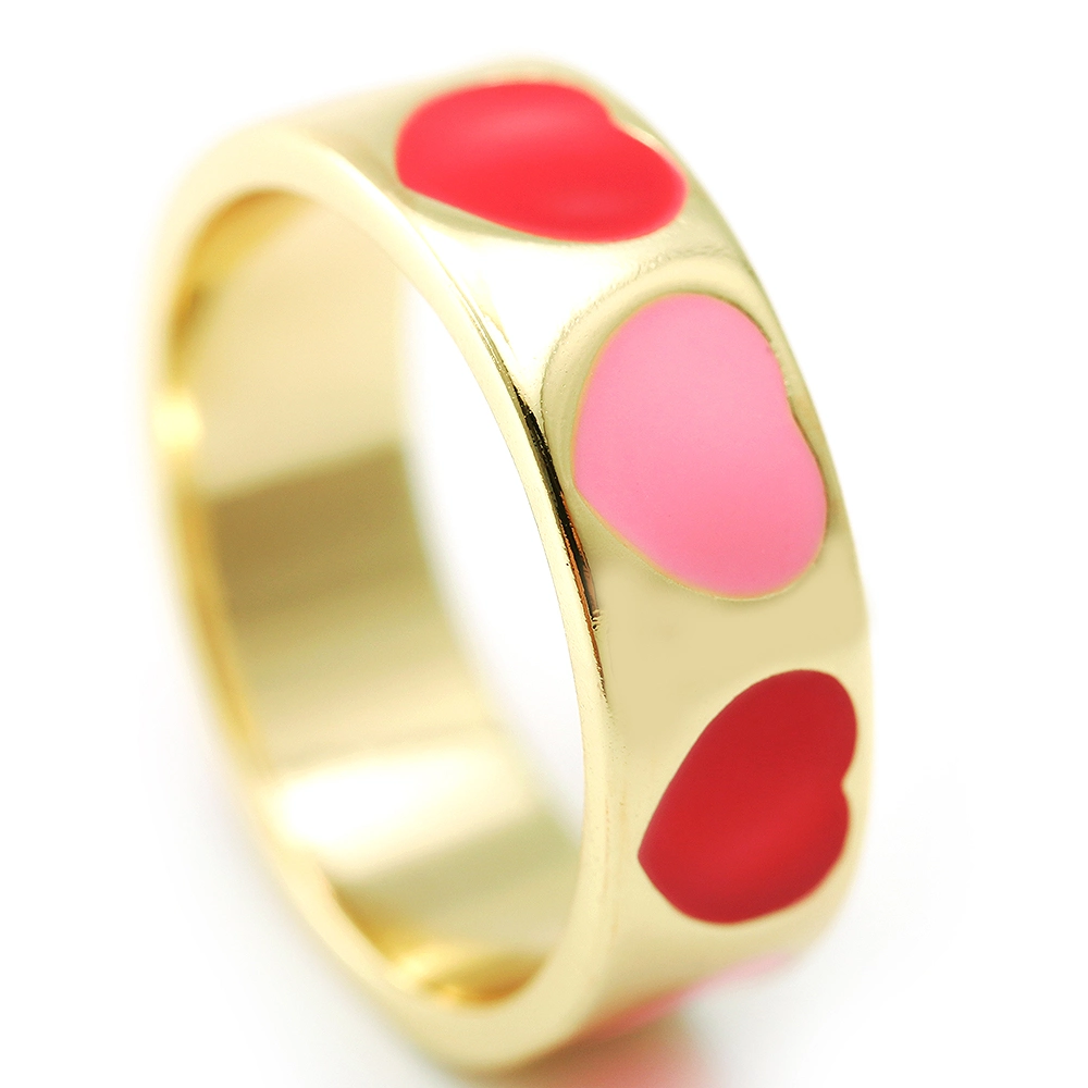 Modeschmuck 18K Gold Plited Heart Pink Emaille Ring für Frauen