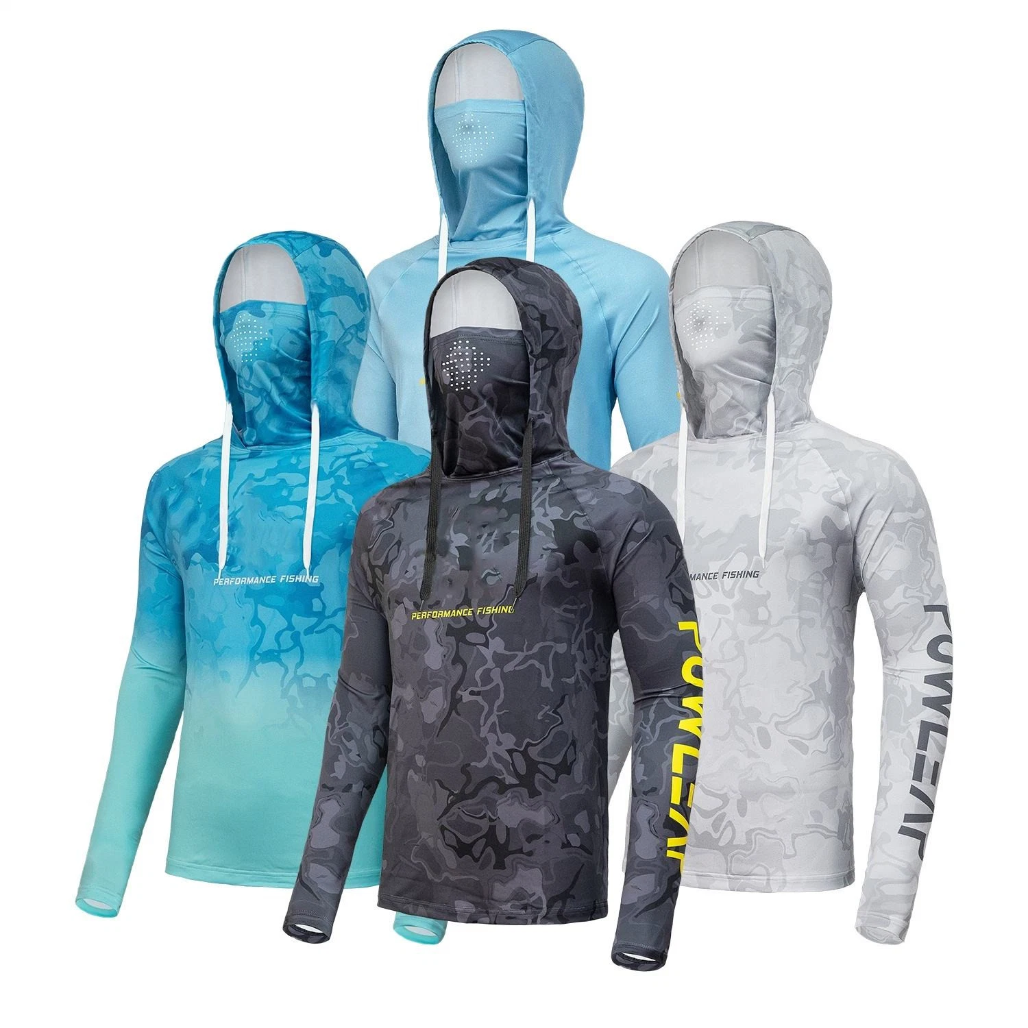 Camisola desportiva personalizada UPF de 50 L com hoodie exterior para mulher e sublimação total Vestuário de pesca de manga comprida