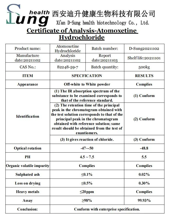 Productos intermedios farmacéuticos atomoxetina HCl de la API de polvo de clorhidrato de atomoxetina en polvo la pureza la atomoxetina